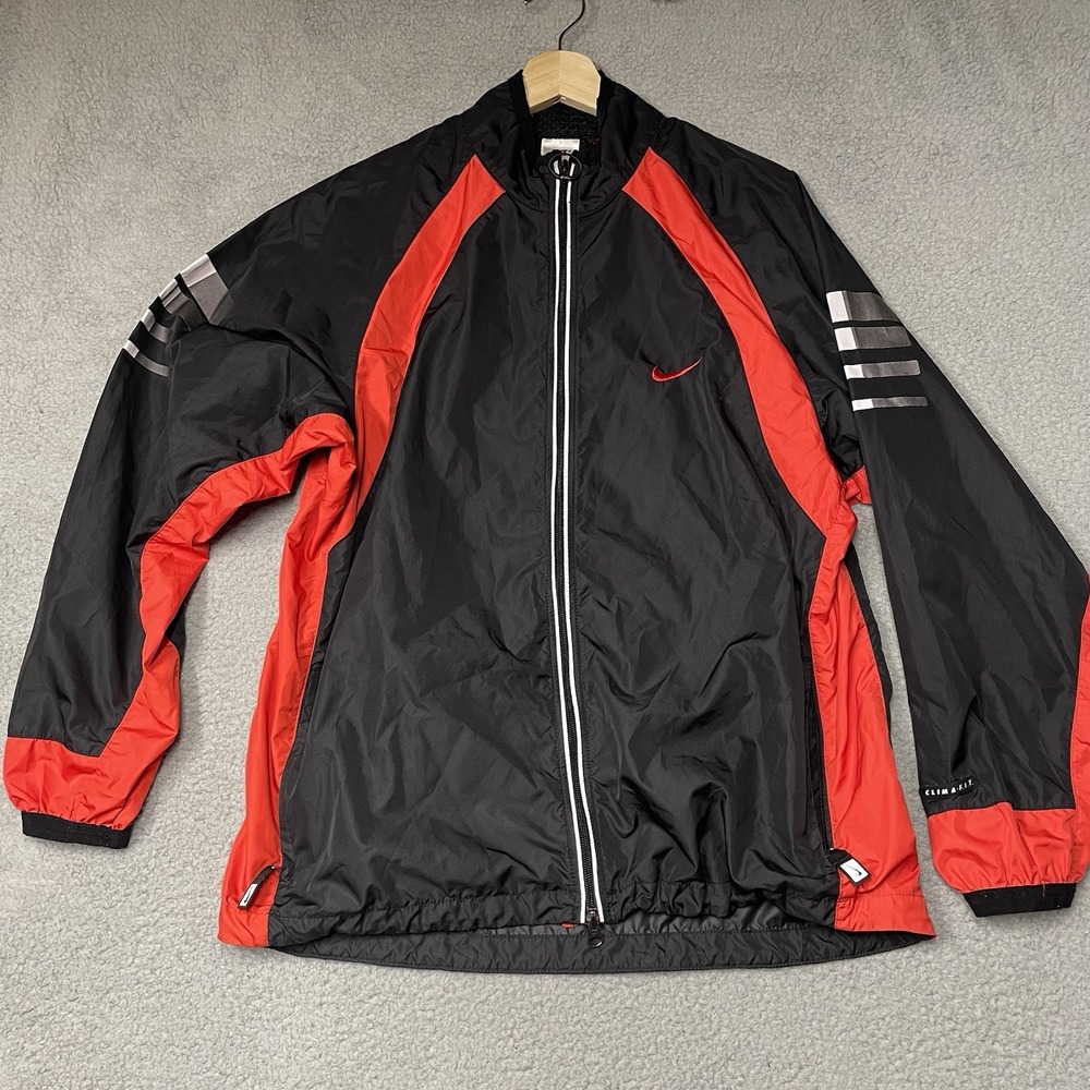 Vintage 90s Men’s Nike Windbreaker Jacket Black Red Size Large Clima Fit